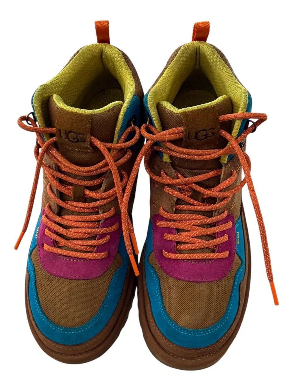 UGG Kids Brown High-Top Sneakers with Blue, Purple & Orange Accents